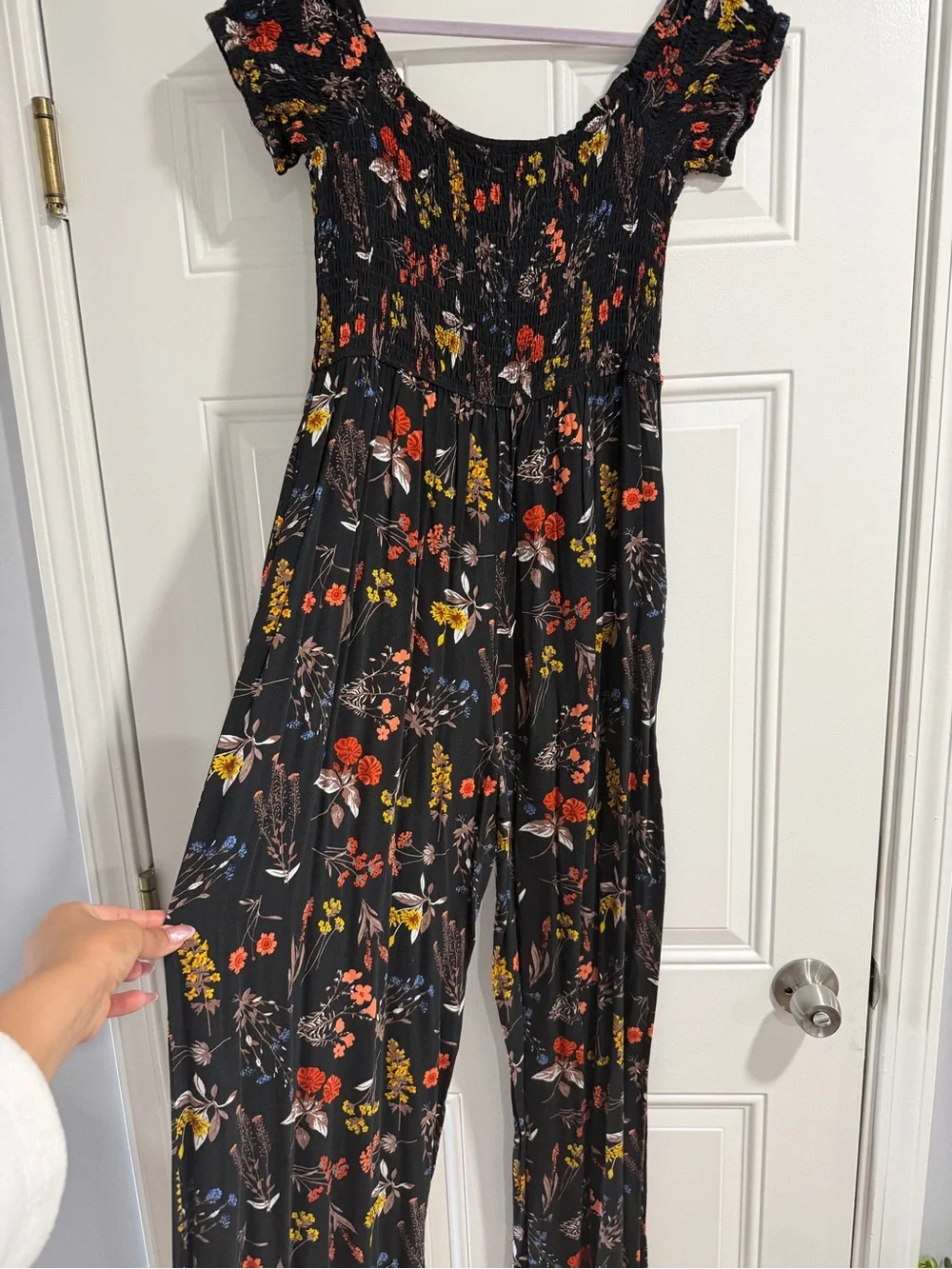 Band of Gypsies Black Floral Smocked Jumpsuit